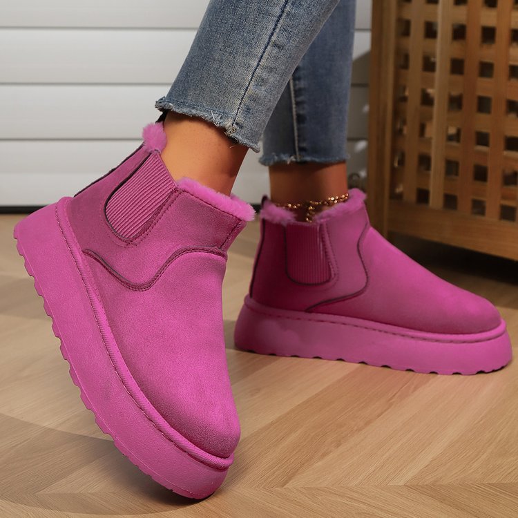 Fiorelle 2025 Autumn/Winter Women's New Arrivals Thick-Soled Snow Boots with Fur Lining, Round Toe Slip-On Cotton Boots