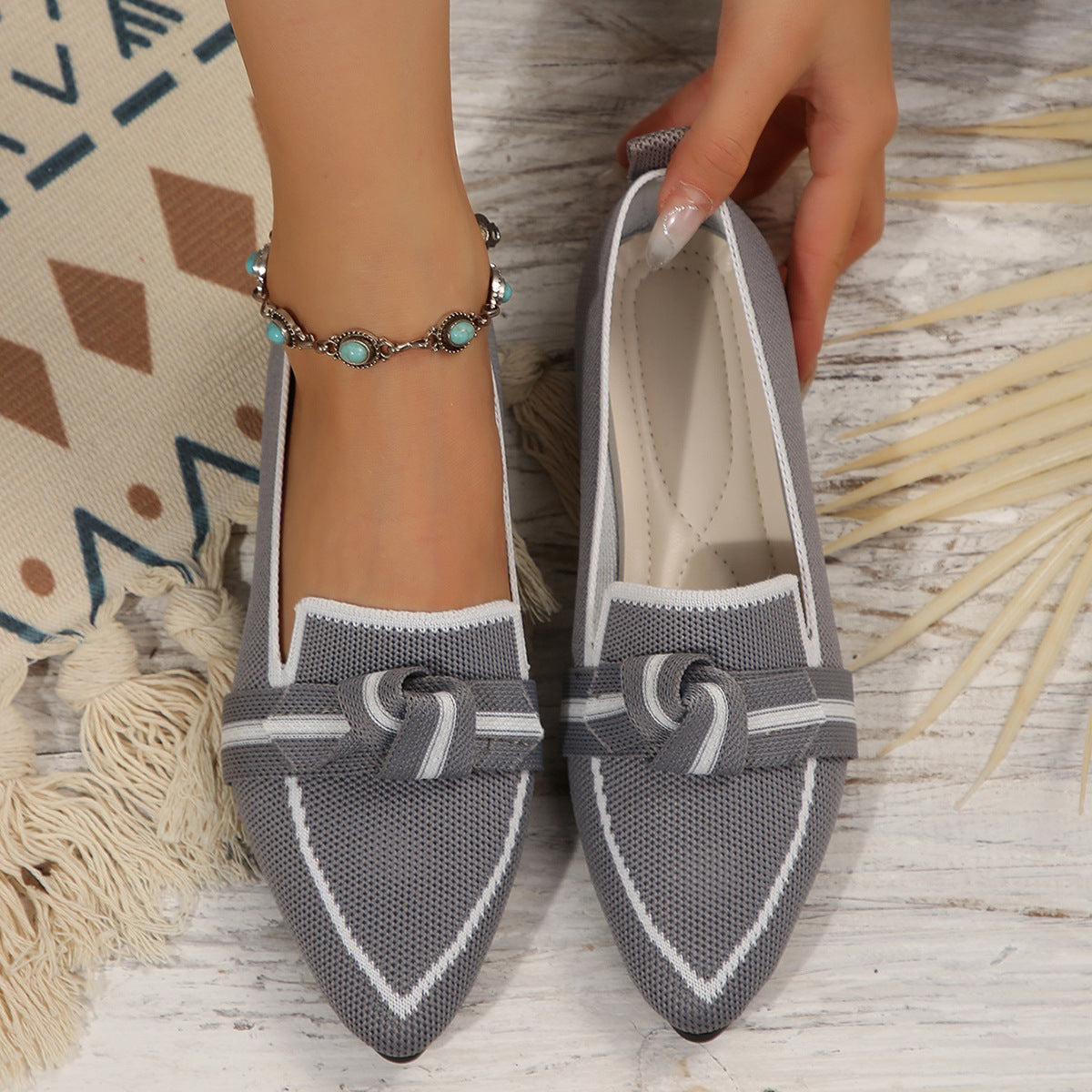 Fiorelle Women's Plus Size Fashion Flyknit Slip-On Pointed-Toe Casual Flats