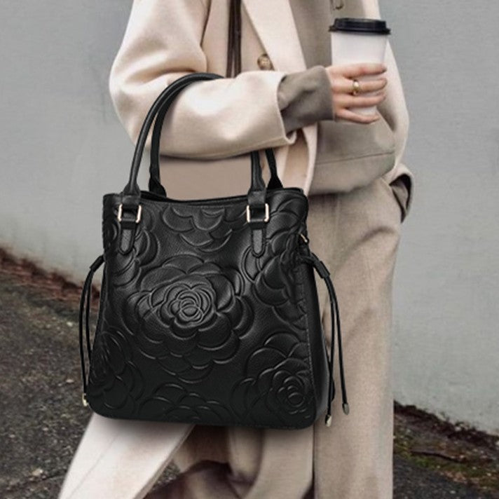 Fiorelle Women's Heritage Grain Tote - Full-Grain Leather Statement Carry with Hand-Pressed Motifs & Timeless Silhouette