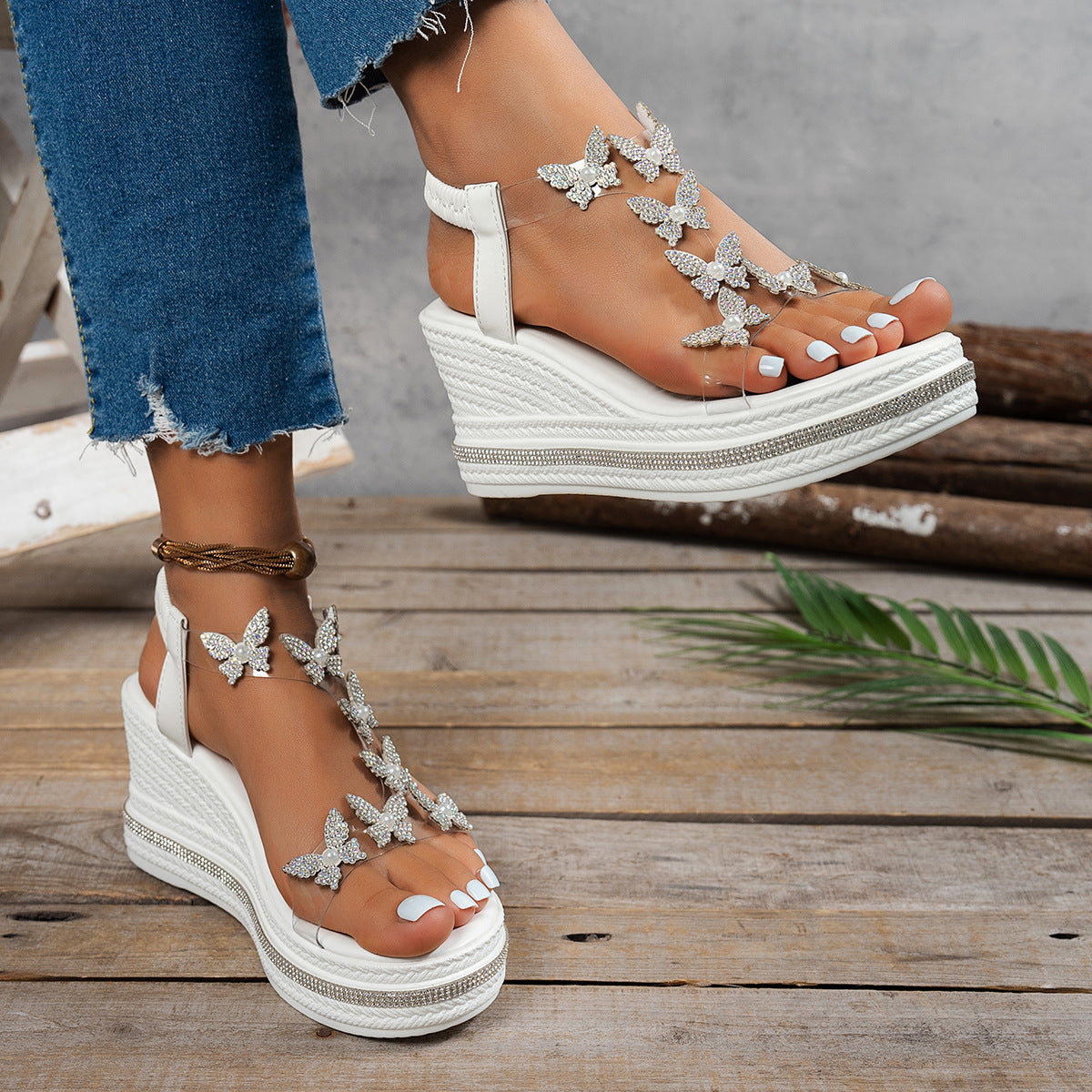 Fiorelle Women’s Stardust Vacation Wedge — Crystal-Embellished Platform Sandals with CloudFoam Comfort & Beach-to-Boardwalk