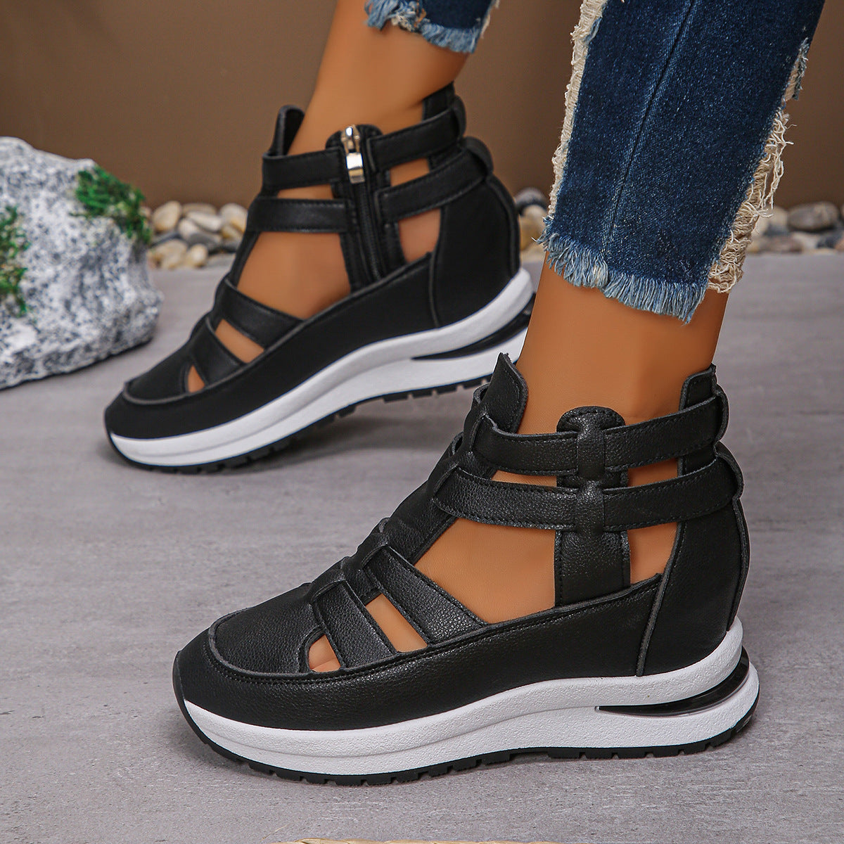 Fiorelle Women’s Plus Size Sporty Platform Sandals - Side Zipper Closed-Toe Sneaker Sandals with 7cm Height Boost