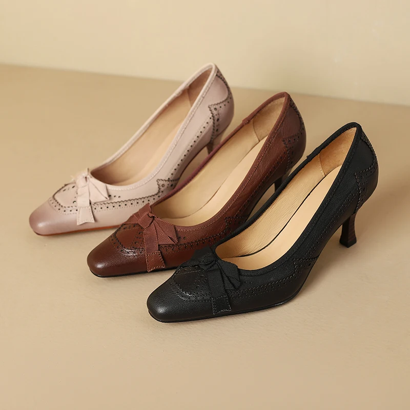 Charlotte Bow Leather Heels