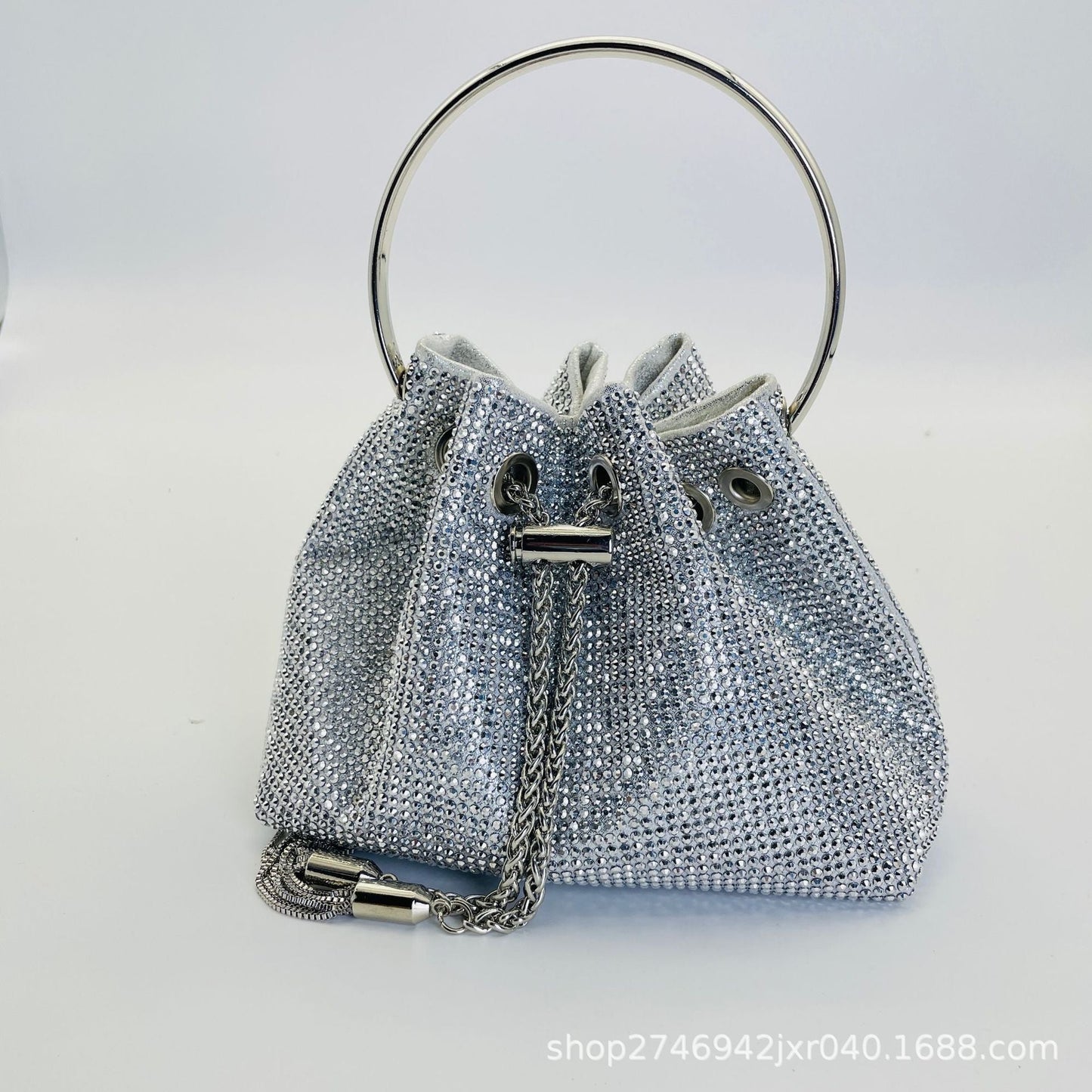 Fiorelle Women's Celestial Cache Bucket - Crystal-Encrusted Drawstring Minaudière with Detachable Constellation Chain