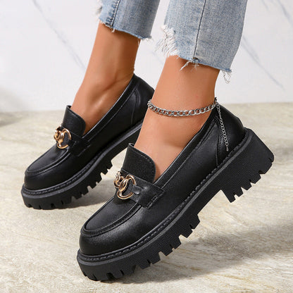 Fiorelle Women's Plus Size British Style Leather Platform Slip-On Loafers