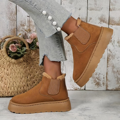 Fiorelle 2025 Autumn/Winter Women's New Arrivals Thick-Soled Snow Boots with Fur Lining, Round Toe Slip-On Cotton Boots