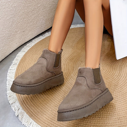 Fiorelle 2025 Autumn/Winter Women's New Arrivals Thick-Soled Snow Boots with Fur Lining, Round Toe Slip-On Cotton Boots