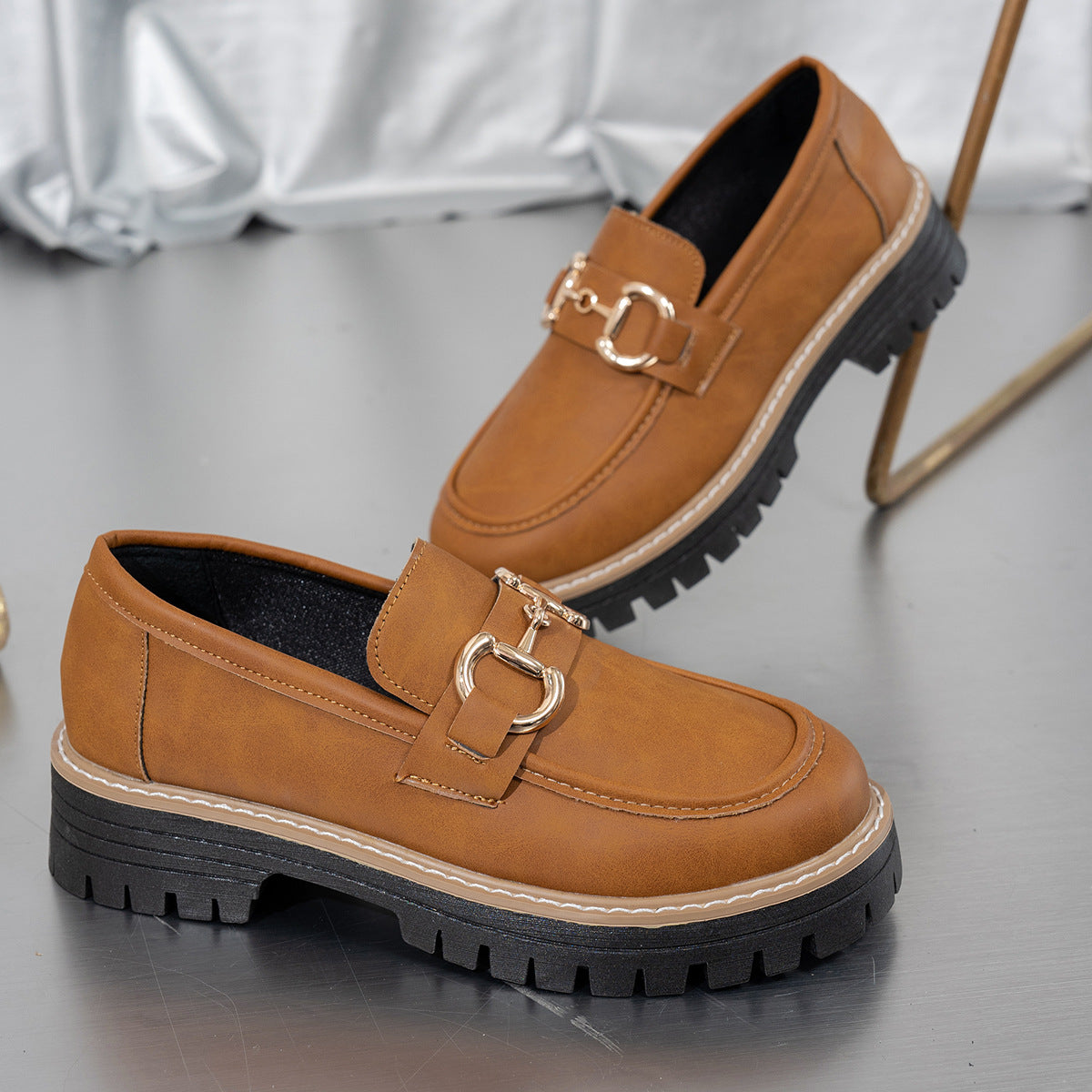 Fiorelle Women's Plus Size Retro Colorblock Loafers Chunky Heel Platform Casual Shoes