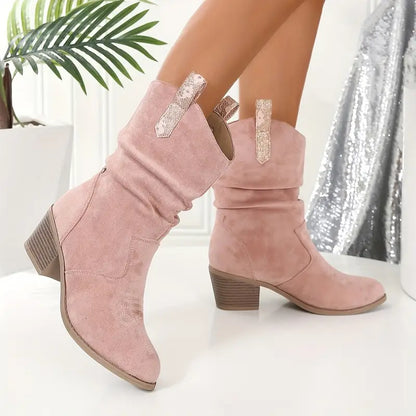 Fiorelle Women's Western Tassel Boots - Braided Buckle Cowboy Ankle Boots with Block Heel & Pointed Toe (US 5-10)