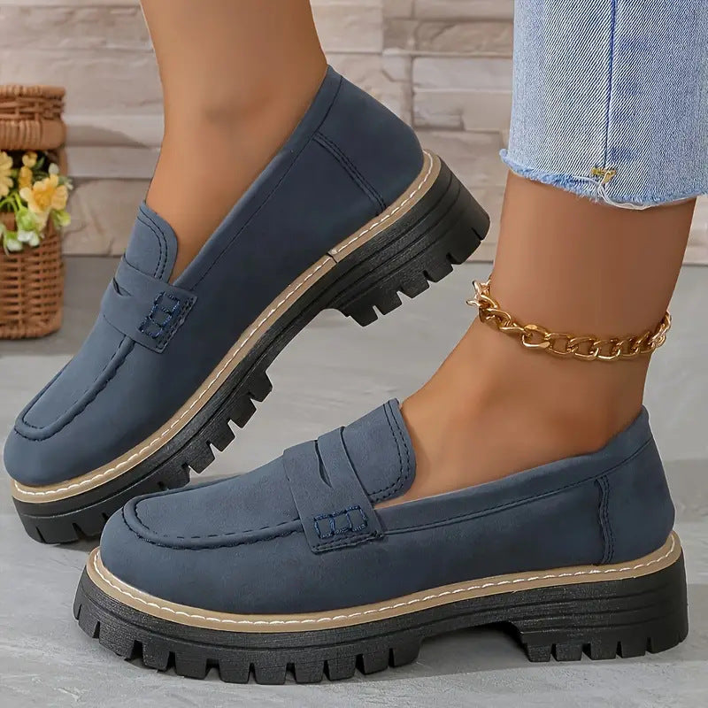 Fiorelle Women's Plus Size Casual Retro Suede Loafers with Chunky Heel Platform