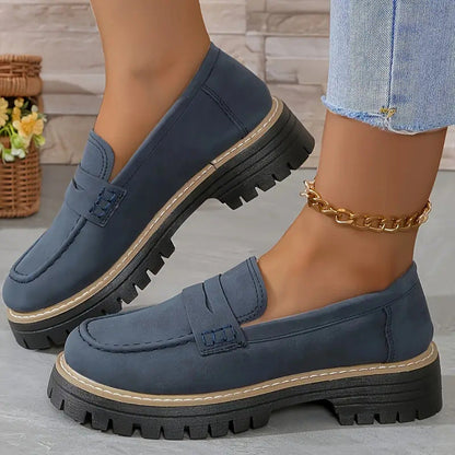 Fiorelle Women's Plus Size Casual Retro Suede Loafers with Chunky Heel Platform