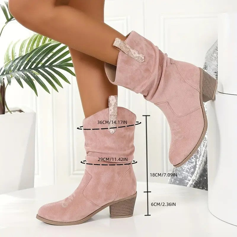Fiorelle Women's Western Tassel Boots - Braided Buckle Cowboy Ankle Boots with Block Heel & Pointed Toe (US 5-10)