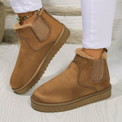 Fiorelle 2025 Autumn/Winter Women's New Arrivals Thick-Soled Snow Boots with Fur Lining, Round Toe Slip-On Cotton Boots