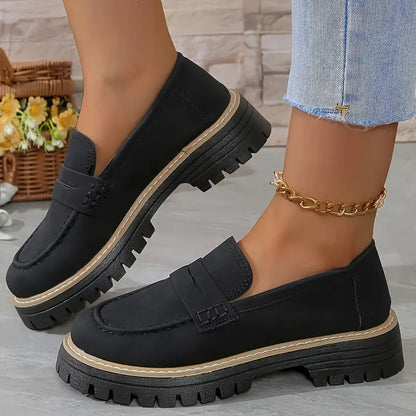 Fiorelle Women's Plus Size Casual Retro Suede Loafers with Chunky Heel Platform