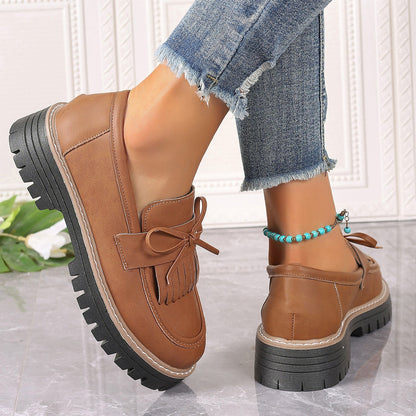 Fiorelle Women's Plus Size Chic Tassel Chunky Heel Bowknot Loafers Casual Shoes