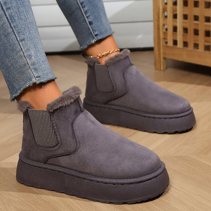 Fiorelle 2025 Autumn/Winter Women's New Arrivals Thick-Soled Snow Boots with Fur Lining, Round Toe Slip-On Cotton Boots