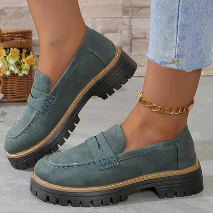 Fiorelle Women's Plus Size Casual Retro Suede Loafers with Chunky Heel Platform