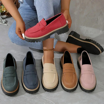 Fiorelle Women's Plus Size Casual Retro Suede Loafers with Chunky Heel Platform
