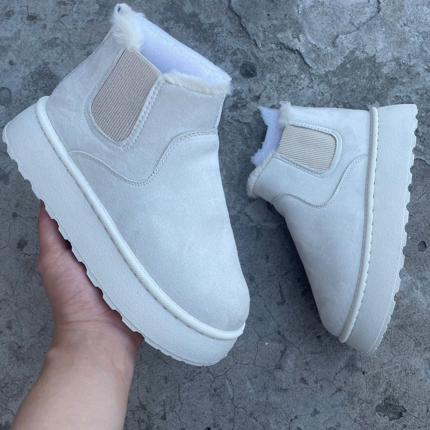 Fiorelle 2025 Autumn/Winter Women's New Arrivals Thick-Soled Snow Boots with Fur Lining, Round Toe Slip-On Cotton Boots