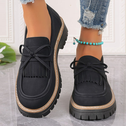 Fiorelle Women's Plus Size Chic Tassel Chunky Heel Bowknot Loafers Casual Shoes