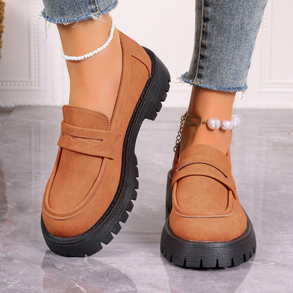 Fiorelle Women's Plus Size Retro Suede Loafers Slip-On Shoes with Chunky Heel Platform