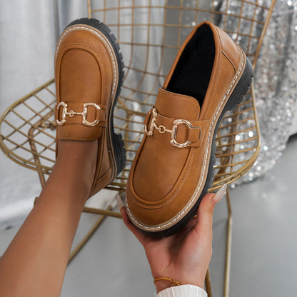 Fiorelle Women's Plus Size Retro Colorblock Loafers Chunky Heel Platform Casual Shoes