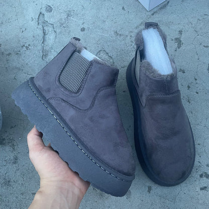 Fiorelle 2025 Autumn/Winter Women's New Arrivals Thick-Soled Snow Boots with Fur Lining, Round Toe Slip-On Cotton Boots