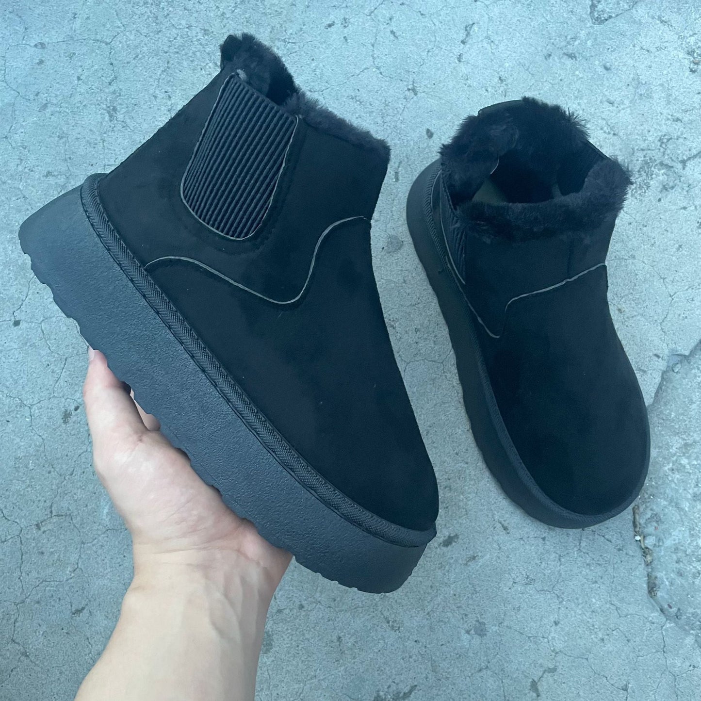 Fiorelle 2025 Autumn/Winter Women's New Arrivals Thick-Soled Snow Boots with Fur Lining, Round Toe Slip-On Cotton Boots