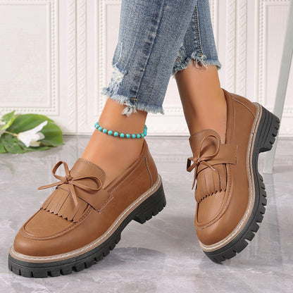 Fiorelle Women's Plus Size Chic Tassel Chunky Heel Bowknot Loafers Casual Shoes