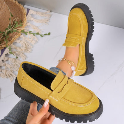 Fiorelle Women's Plus Size Retro Suede Loafers Slip-On Shoes with Chunky Heel Platform