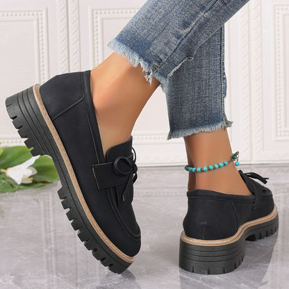 Fiorelle Women's Plus Size Chic Tassel Chunky Heel Bowknot Loafers Casual Shoes