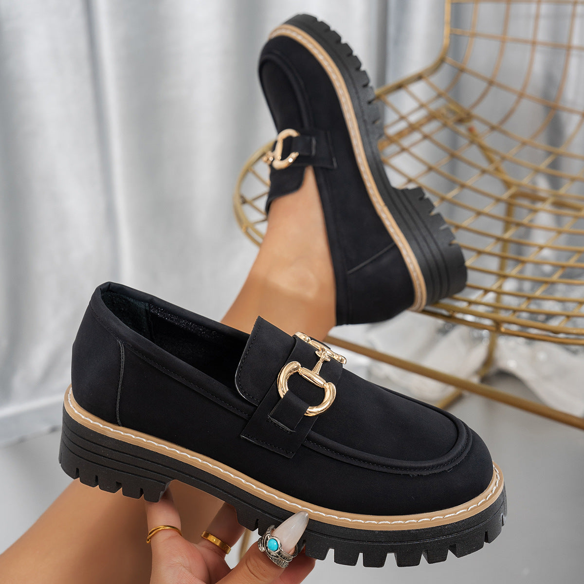 Fiorelle Women's Plus Size Retro Colorblock Loafers Chunky Heel Platform Casual Shoes