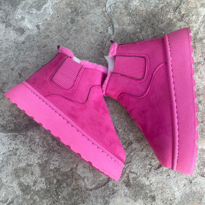 Fiorelle 2025 Autumn/Winter Women's New Arrivals Thick-Soled Snow Boots with Fur Lining, Round Toe Slip-On Cotton Boots