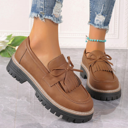 Fiorelle Women's Plus Size Chic Tassel Chunky Heel Bowknot Loafers Casual Shoes