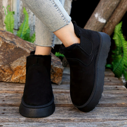 Fiorelle 2025 Autumn/Winter Women's New Arrivals Thick-Soled Snow Boots with Fur Lining, Round Toe Slip-On Cotton Boots