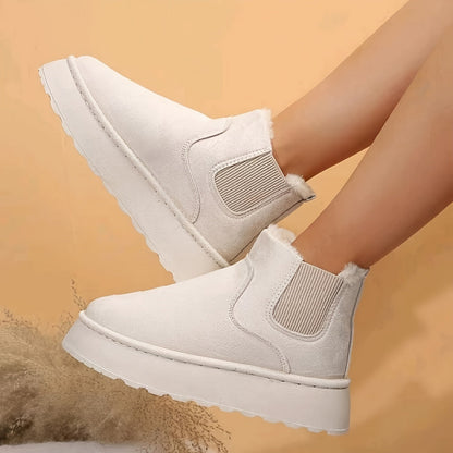 Fiorelle 2025 Autumn/Winter Women's New Arrivals Thick-Soled Snow Boots with Fur Lining, Round Toe Slip-On Cotton Boots