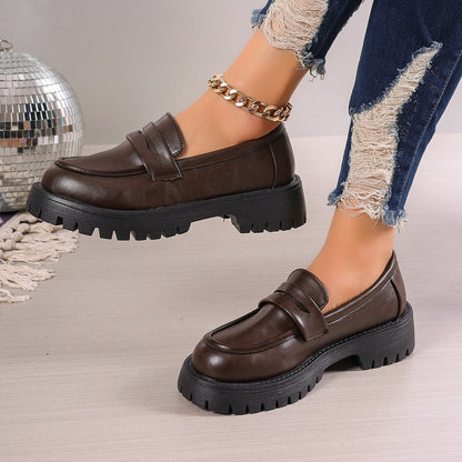 Fiorelle Women's Plus Size Retro Suede Loafers Slip-On Shoes with Chunky Heel Platform