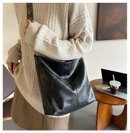 Fiorelle Women's Convertible Crossbody Bucket — Monochrome PU Carryall with Artisan-Embroidered Strap
