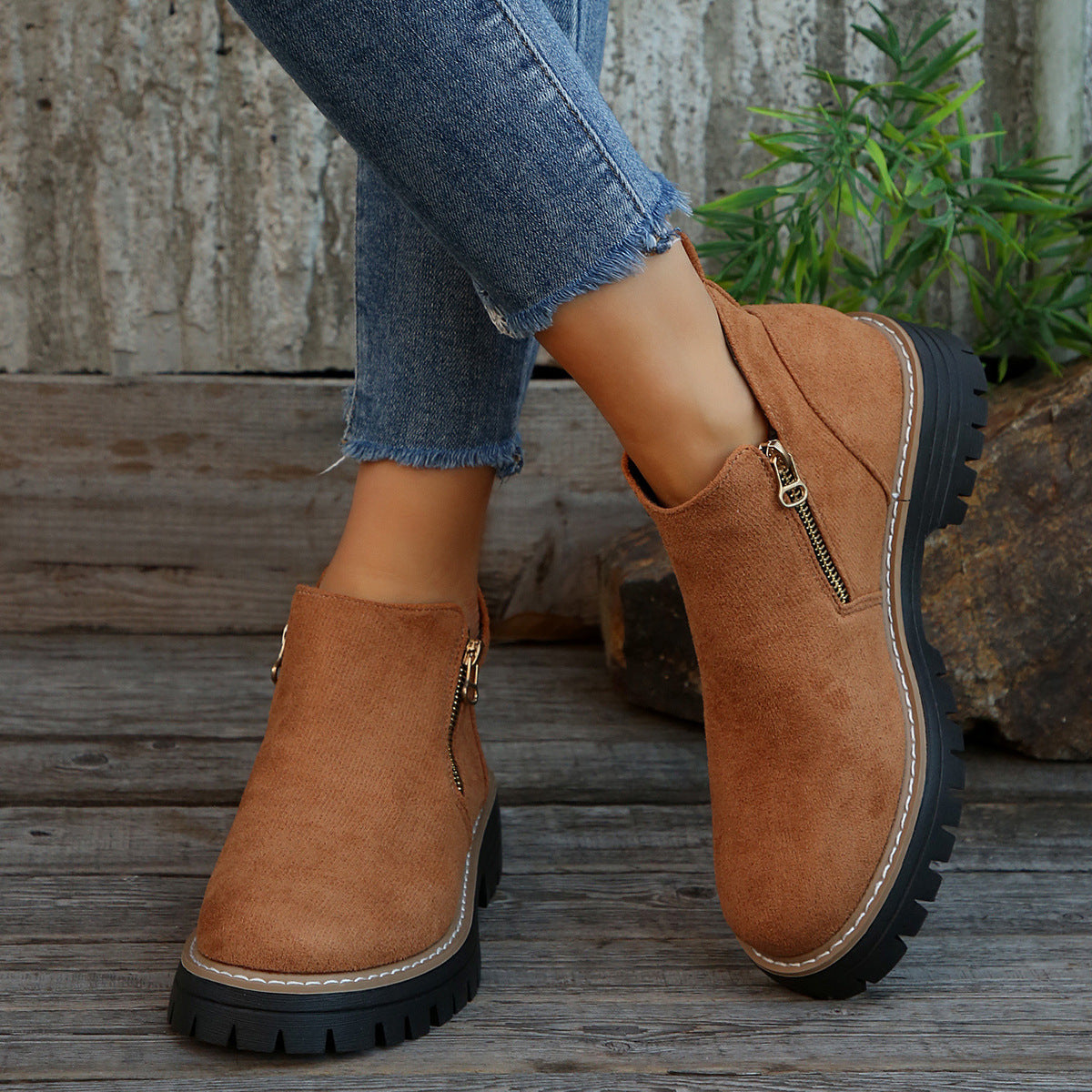 Fiorelle Women's Metro Chelsea Boots - Side-Zip Suede Ankle Boots with Chunky Heel (US 5-10.5)
