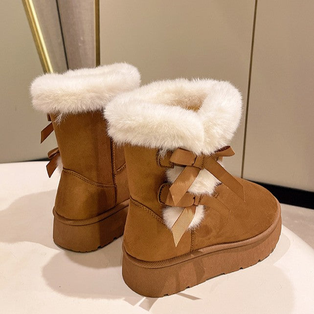 Fiorelle Women's Bow-Knit Cozy Winter Boots - Shearling Lined Chunky Platform Snow Boots (US 5-9.5)