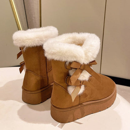 Fiorelle Women's Bow-Knit Cozy Winter Boots - Shearling Lined Chunky Platform Snow Boots (US 5-9.5)