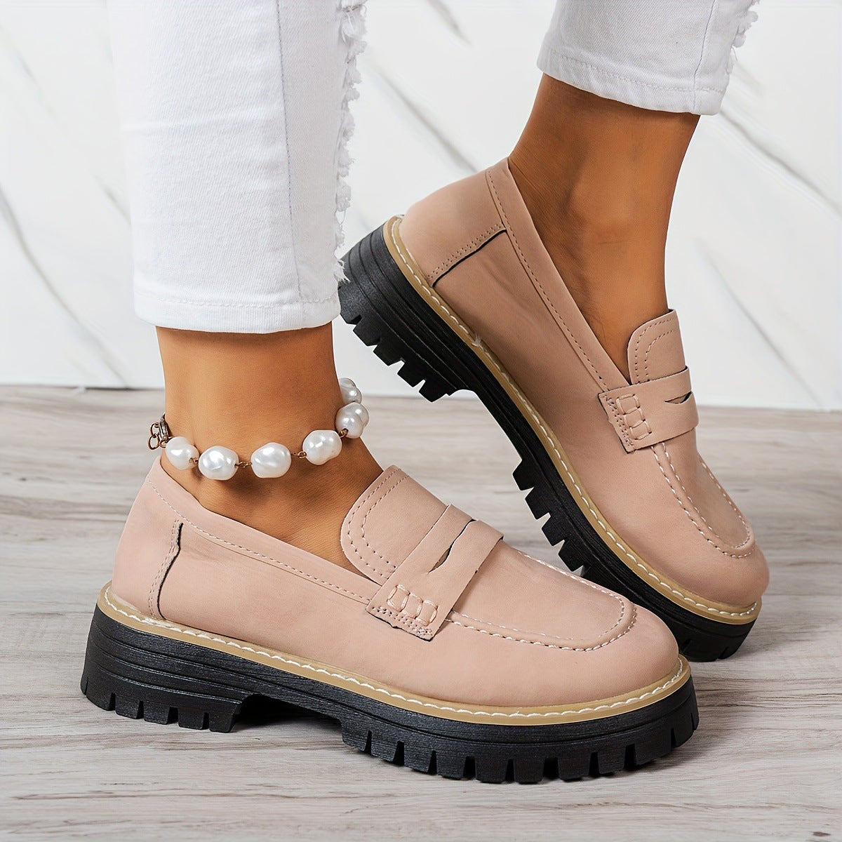 Fiorelle Women's Plus Size Casual Retro Suede Loafers with Chunky Heel Platform
