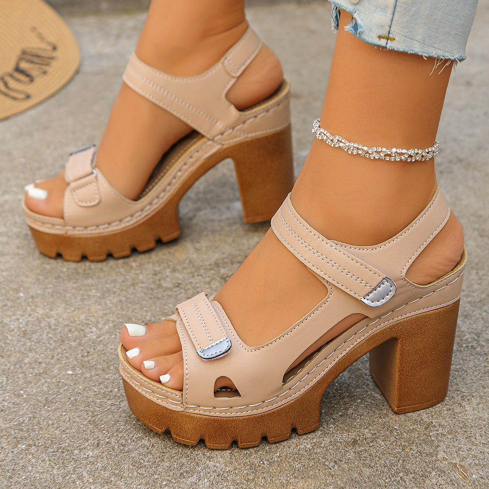 Fiorelle Women’s Velora Stitch Detail Platform Block Heel Sandals – Lightweight Velcro Strap Chic Slides (US 4–10.5)