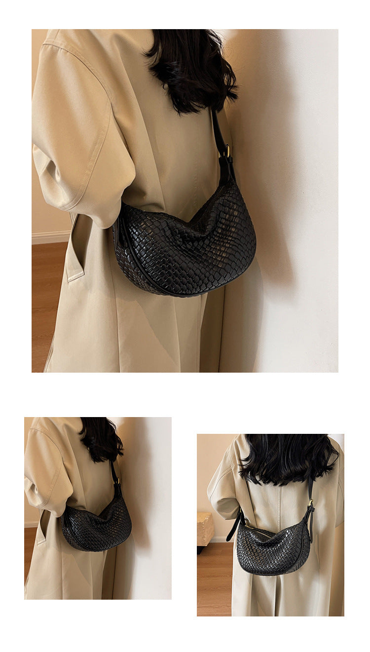 Fiorelle Women's Riviera Bias-Weave Crescent - Convertible Shoulder to Crossbody in French-Inspired Grain