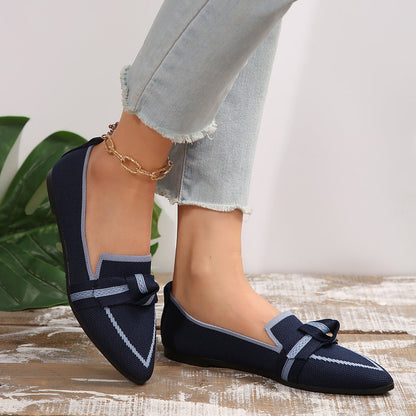 Fiorelle Women's Plus Size Knit Flat Loafers - Slip-On Bowknot Shallow Cut Lazy Work Shoes