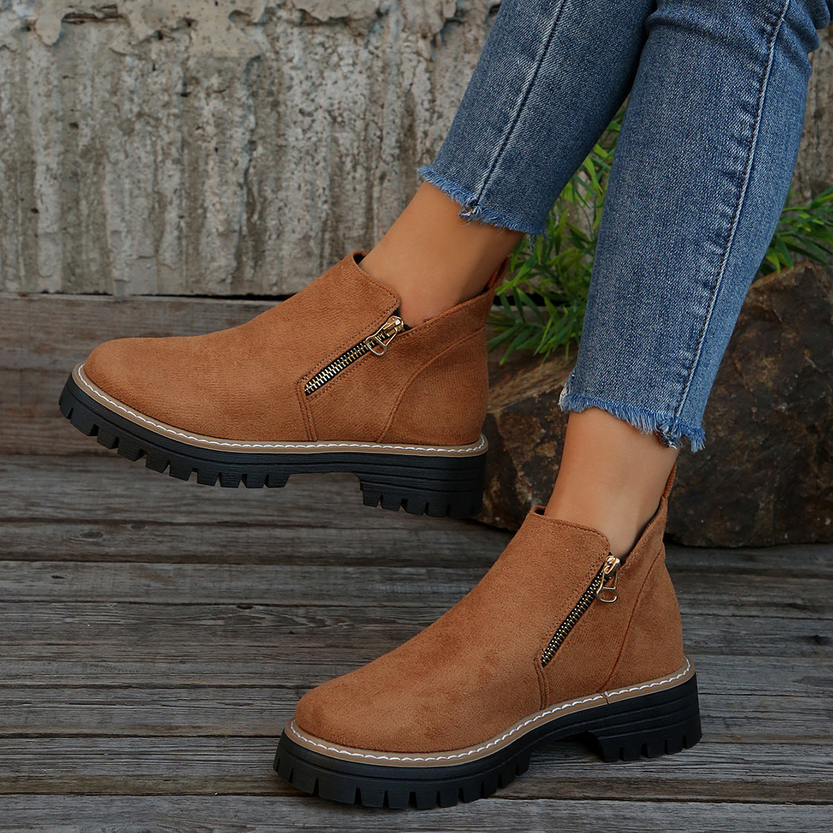 Fiorelle Women's Metro Chelsea Boots - Side-Zip Suede Ankle Boots with Chunky Heel (US 5-10.5)