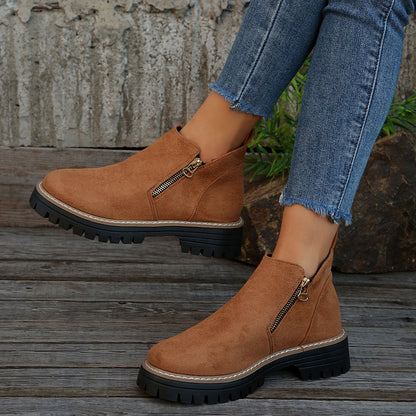 Fiorelle Women's Metro Chelsea Boots - Side-Zip Suede Ankle Boots with Chunky Heel (US 5-10.5)