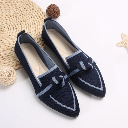 Fiorelle Women's Plus Size Knit Flat Loafers - Slip-On Bowknot Shallow Cut Lazy Work Shoes