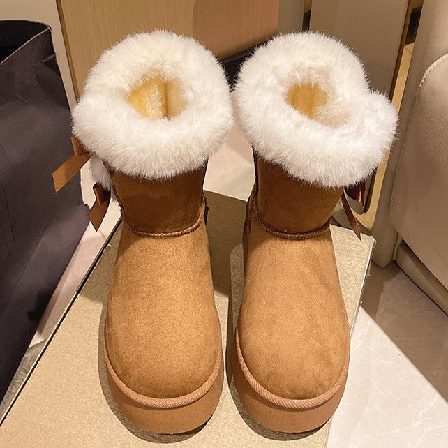 Fiorelle Women's Bow-Knit Cozy Winter Boots - Shearling Lined Chunky Platform Snow Boots (US 5-9.5)