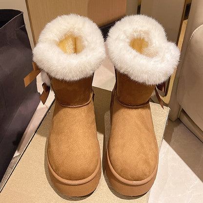 Fiorelle Women's Bow-Knit Cozy Winter Boots - Shearling Lined Chunky Platform Snow Boots (US 5-9.5)
