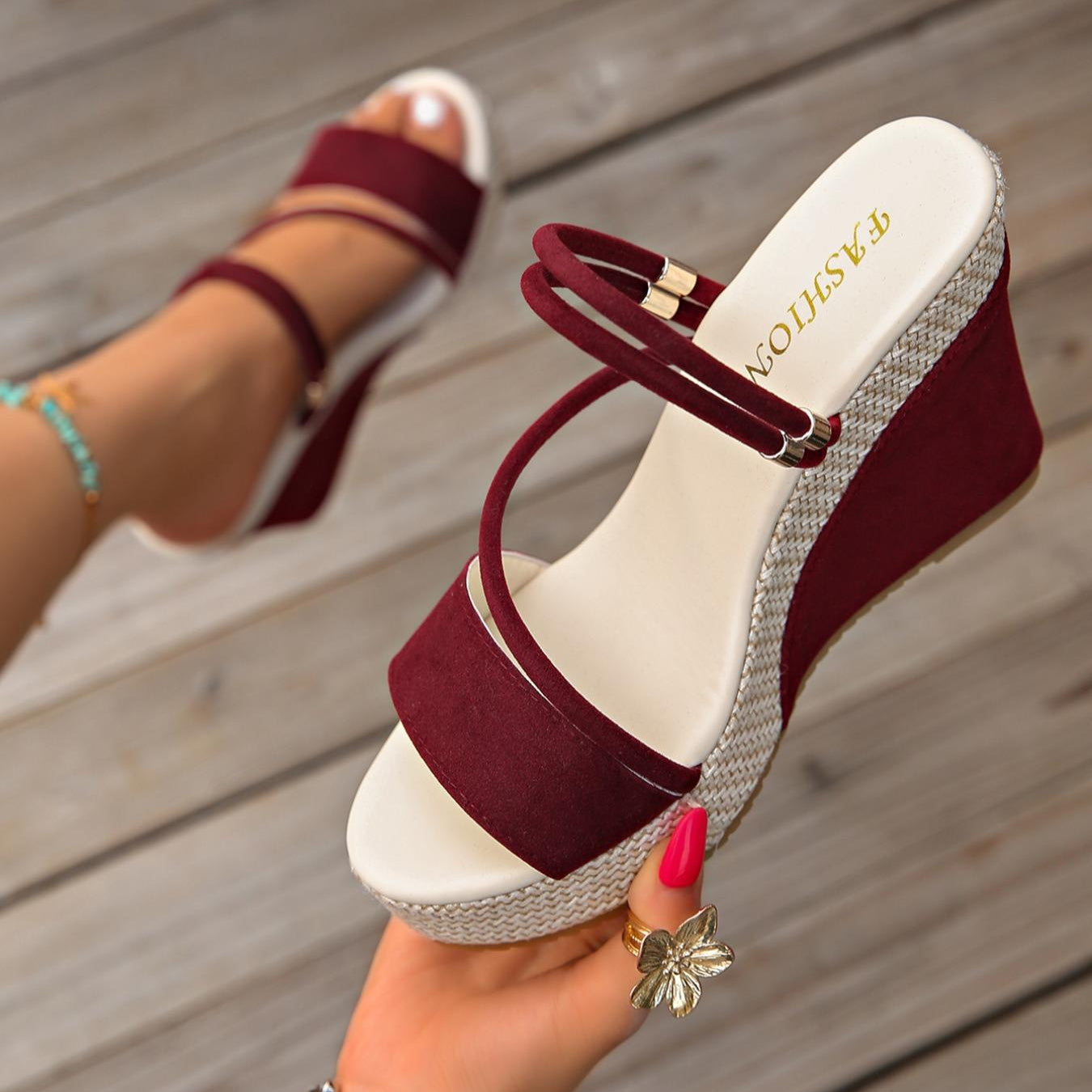 Fiorelle Women’s VelvetAir Ankle-Strap Platform Wedge Sandals – Breathable Suede Elegant Shoes (US 5–10.5)